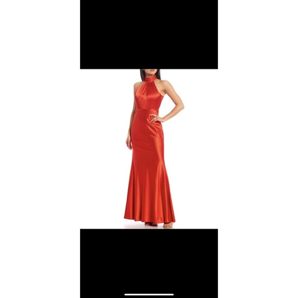 Calvin Klein NWT Elegant Long Dress SUNSET Satin Halter Gown SIZE 4 - Picture 2 of 9